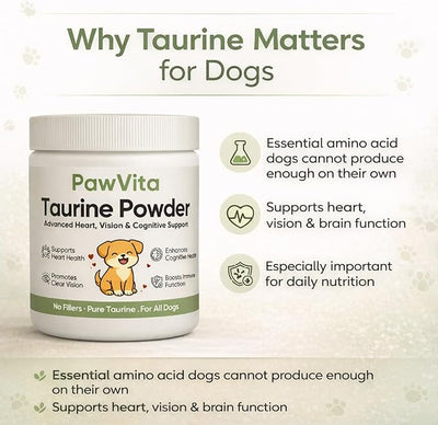 Pawvita Pure Taurine Powder, Paw VitaTtaurine Supplement for Dogs, Supports for Heart, Vision & Daily Wellness in Dogs – 99.9% Pure Taurine Powder (1)
