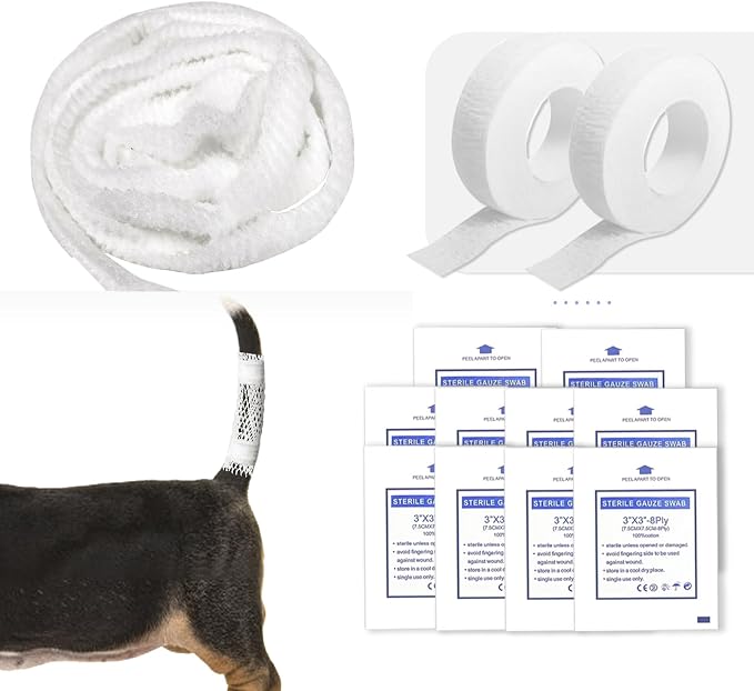 13 Pcs Dog Tail Protector Bandage Set - Sterile Vet Wrap Gauze, Breathable Mesh Tail Dressing and Self-Adhesive Pet Bandage for Wound Care. Happy Dog Paw Nail Bandages, Paw Wounds for Pet Animals