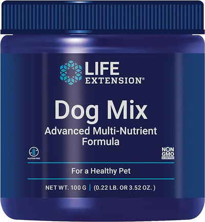 Life Extension Dog Mix, Dog Vitamins and Supplements, probiotics, L-carnitine, B12, folic Acid, Vitamin C, Vitamin E, Rosemary, Nutrient Absorption, Gluten-Free, Non-GMO, 60 Servings