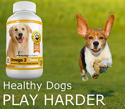 Amazing Omega 3 for Dogs - Fish Oil for Dogs Supplement 120 Salmon Chews - Itchy Skin, Dry Skin, Shedding & Coat Support - Omega Fatty Acids EPA DHA - Made in USA