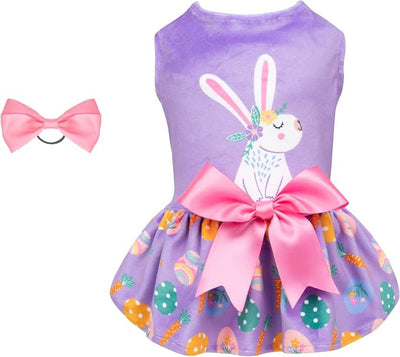 CuteBone White Rabbit Dog Easter Dress Velvet for Small Dogs Girl Eggs Skirt Puppy Purple Dresses Dog Clothes