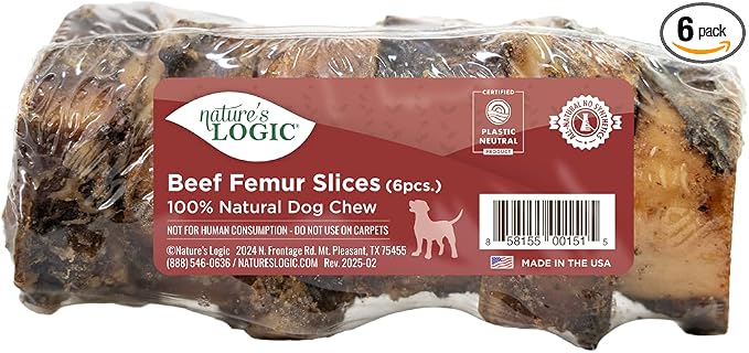 Nature's Logic Beef Femur Slices Dog Chews - Supports Dental Health - Ideal for Aggressive Chewers - Long-Lasting Chew - Beef Femur Slices Treat