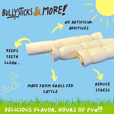 BULLYSTICKS & MORE Beef Cheek Rolls for Dogs (10-12" Regular Retriever Roll - 10 Count) - Beef Cheek Bones for Dogs - Dog Parents Choice - Premium No Hide Rolls