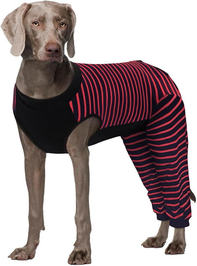 Kuoser Dog Recovery Suit with Anti Licking Rear Leg Sleeve, Red 4XL | Abdominal Dog Surgical Suit with Pants Cover Protect Wounds, Dogs Elbow Protector Soft Pet Surgery Onesie Cone Alternative