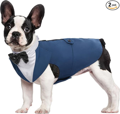 Kuoser Dog Tuxedo Dog Suit and Bandana Set, Dogs Tuxedo Wedding Party Suit, Doggy Prince Bow Tie Shirt Formal Pet Wedding Attire for Large Medium and Small Dogs Golden Retriever Samo Bulldogs