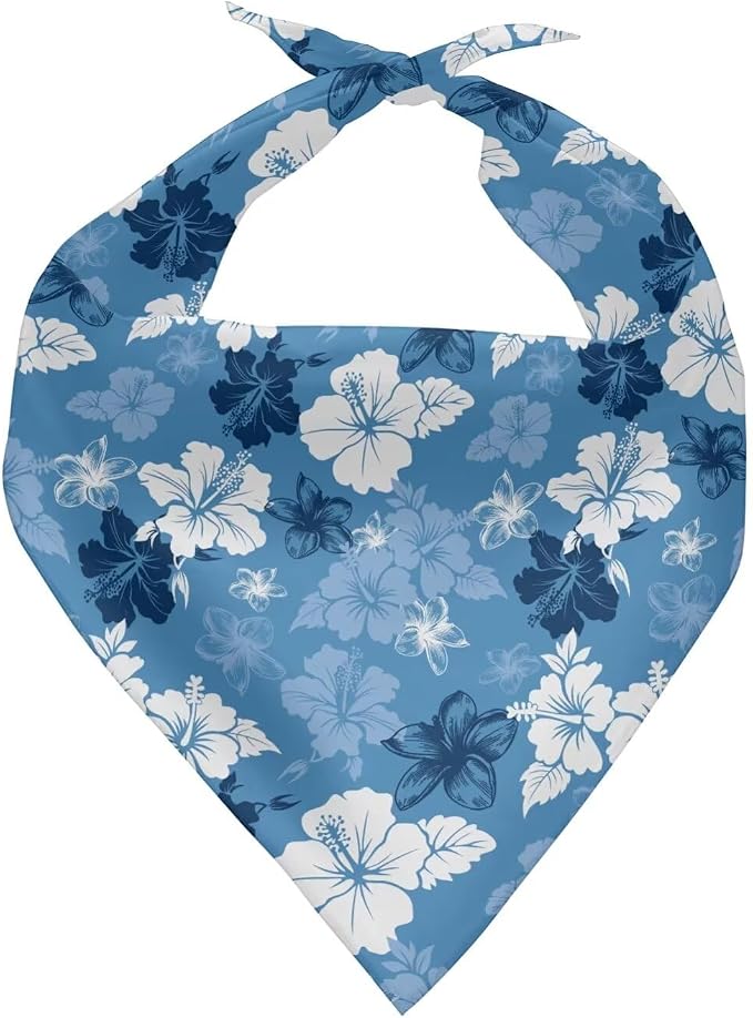 KEIAHUAN Blue Hibiscus Flowers Dog Bandana Soft Fabric Bandanas Pet Kerchief Cat and Dog Scarf Triangle Bibs Fit for Party, 1 Pack