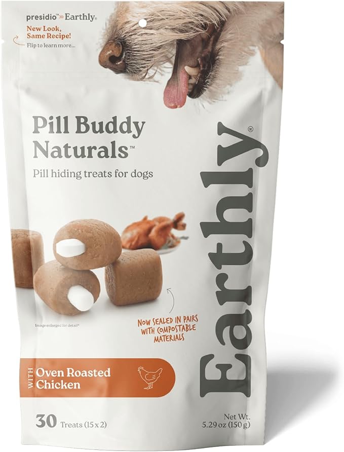 Presidio Earthly Pill Buddy Naturals - Chicken Recipe Pill Hiding Treats for Dogs - Make A Perfect Pill Concealing Pocket Or Pouch - 30 Servings