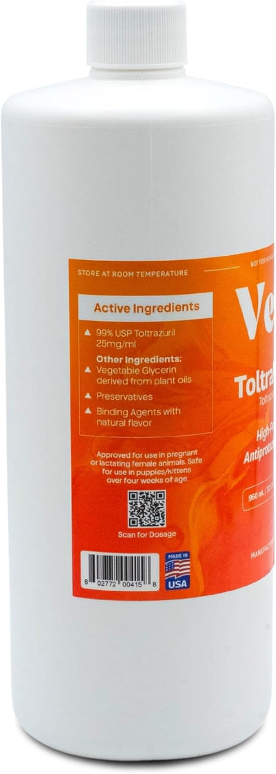 Toltrazuril 2.5% for Horses, Dogs, Cats, 960mL/32.4 Ounce, for Non-Food Chain Animals