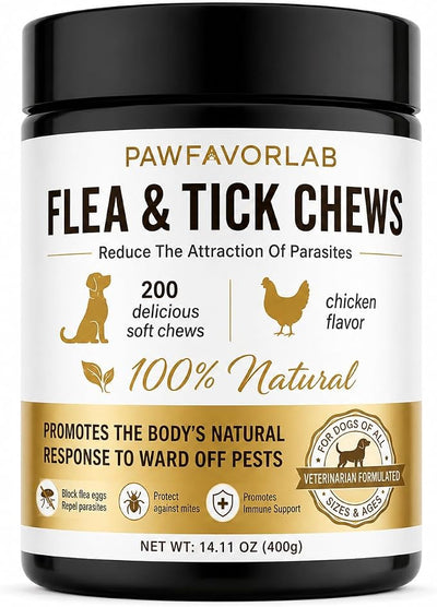 Tick Treatment Chews for Dogs - Natural Oral Prevention & Treatment with Garlic & Flaxseed - Chicken Flavor Soft Chews for All Ages - 200 Count