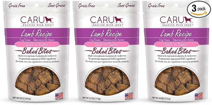 Caru - Soft n’ Tasty Baked Bites - Lamb Bites Dog Treats - Flavorful Training Treats - 4 oz Bags - Pack of 3