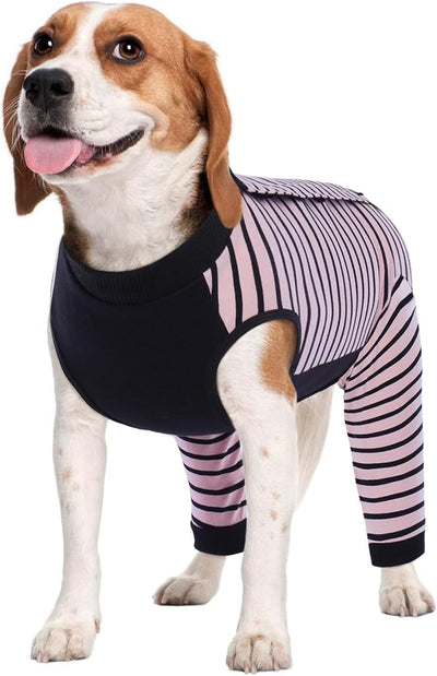 Kuoser Dog Recovery Suit with Anti Licking Rear Leg Sleeve, Pink L | Abdominal Dog Surgical Suit with Pants Cover Protect Wounds, Dogs Elbow Protector Soft Pet Surgery Onesie Cone Alternative