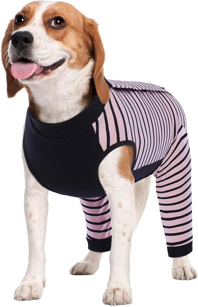 Kuoser Dog Recovery Suit with Anti Licking Rear Leg Sleeve, Pink L | Abdominal Dog Surgical Suit with Pants Cover Protect Wounds, Dogs Elbow Protector Soft Pet Surgery Onesie Cone Alternative