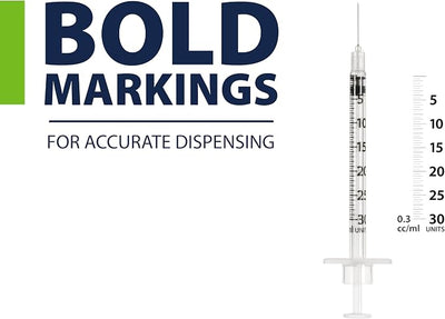Easy Touch U-100 Pet Insulin Syringes for Dogs & Cats – 29G 0.3cc 1/2" Needle, Half-Unit Markings for Precise Dosing, Compatible with U-100 Insulin, Box of 100
