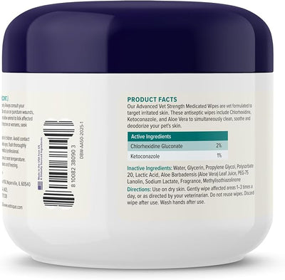 Vetnique Dermabliss Chlorhexidine for Dogs & Cats Wipes - Ketoconazole Medicated Antibacterial & Antifungal Skin Wipes for Hot Spots, Yeast Infection, Yeasty Paws, Itch & Smelly Folds, 50 Count Small