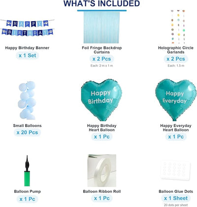 Pet Birthday Decorations Set for Boy Dog & Cat, Birthday Party Supplies with Blue Fringe Backdrop, Happy Birthday Banner & Heart Balloons, Cute Photo Props for Pet Milestone