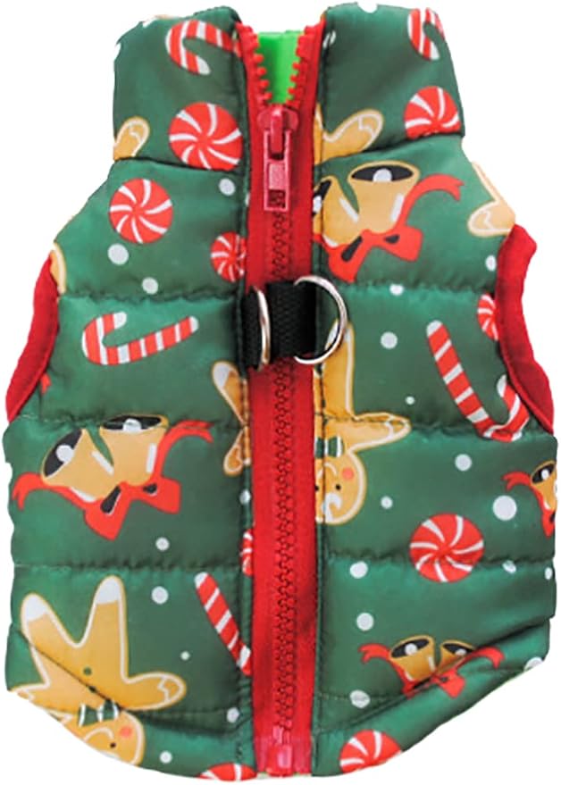 Winter Dog Jacket, Windproof & Waterproof Warm Vest for Cold Weather. Suitable for Small & Medium Dogs (Not for Big Dogs) - Gingerbread Man L