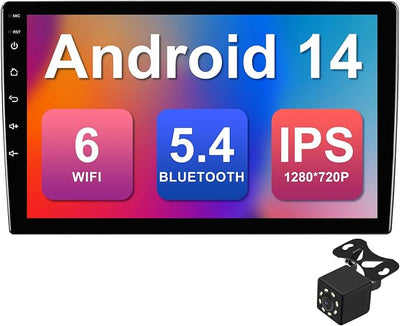 4Core+64G 10.1-inch Android 14 Car Stereo IPS Touchscreen Screen Car Radio with Carplay & Android Auto Support Backup Camera GPS FM Navi BT SWC