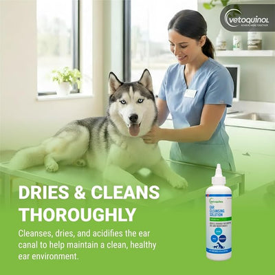 Vetoquinol Ear Cleansing Solution - Gentle Cleaner to Remove Dirt & Debris - Easy-to-Use Drops for Cats & Dogs - Support Clean and Fresh-Smelling Ears - Ideal for Routine Pet Hygiene - 8 Ounces