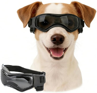 Enjoying Dog Sunglasses Medium Breed, Dog Goggles UV Protection, Cycling Eye Protection for Medium-Small Dogs, Outdoors Breathable Windproof Dustproof Anti-Fog, Adjustable Straps, Cool Black