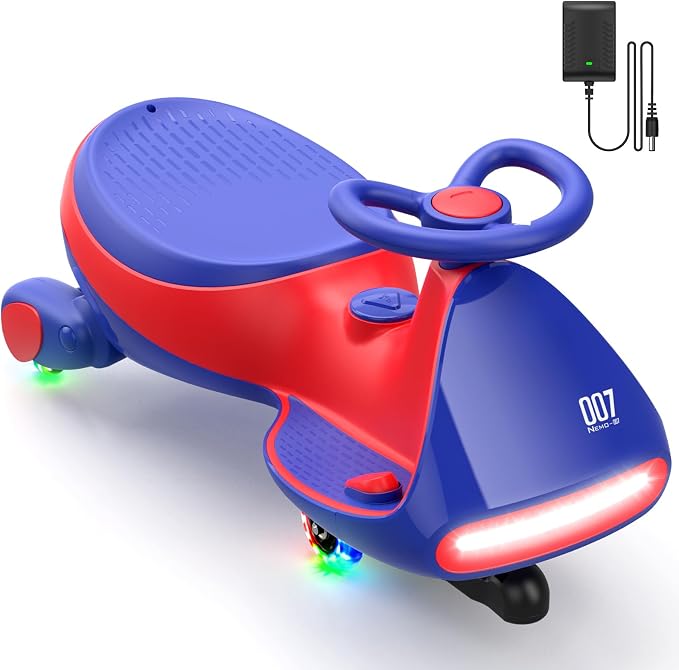 FanttikRide N7 Pro Electric Wiggle Car with Pedal, Rechargeable Battery, CyberWiggle, 2 in 1 Swing Car, 2 Speeds Max 4 Mph, Anti-Rollover, Flashing Wheels, Bluetooth, Ages 3+, 150 Lbs, Blue