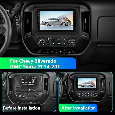 Junsun 4Core Car Radio Stereo for Chevy Silverado GMC Sierra 2014 2015 2016 2017 2018 with 10 inch Touchscreen Wireless Carplay Android Auto FM WiFi Bluetooth SWC