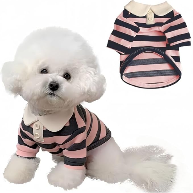 MANON ROSA Dog Clothes, Designer Boy Polo Shirt for Small Medium Dogs, Soft Puppy Outfit, Breathable Male Yorkie Chihuahua Shih Tzu Poodle Kitten Cat T-Shirt, Birthday Gifts - Pink, L, Fit 8.8-12lbs