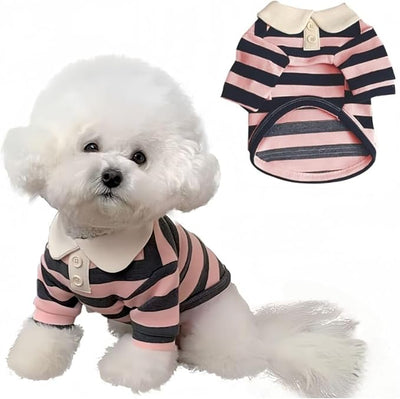 MANON ROSA Dog Clothes, Designer Boy Polo Shirt for Small Medium Dogs, Soft Puppy Outfit, Breathable Male Yorkie Chihuahua Shih Tzu Poodle Kitten Cat T-Shirt, Birthday Gifts - Pink, S, Fit 3-5lbs