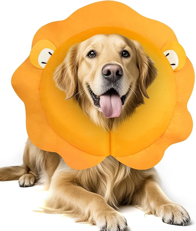 MIDOG Inflatable Dog Cone Collar, Cute Lion Mane Recovery Collar for Large Medium Dogs, Soft Blow-Up Donut Alternative After Surgery, Anti-Lick Protective Neck E-Collar (L, 15"-20")