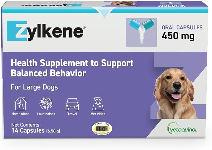 Vetoquinol Zylkene - Calming Support for Large Dogs 33–132 lb - Supports Behavior & Occasional Anxiety - Perfect for Boarding, Vet Visits & Celebrations - Non-Drowsy & Lactose-Free - 14 Capsules