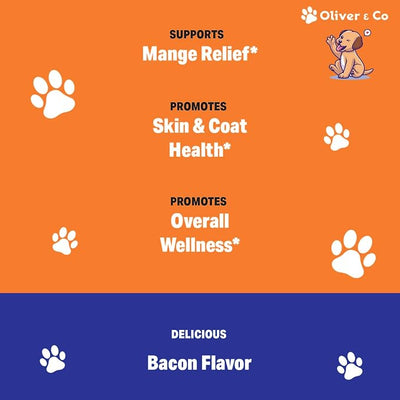 Natural Mange Treatment Dogs - May Help to Reduce Dry, Itchy, Red Skin, & Much More - Mange in Dogs Treatment - Dog Skin & Coat Supplement - Dog Dandruff Treatment - 1 fl oz - Bacon Flavor