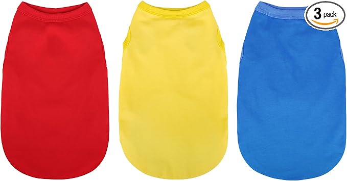 Paiaite 3 Pieces Plain Dog Shirt Sleeveless Puppy Cotton Dog Shirts Breathable Pet Apparel Tank Top Colorful Puppy Sweatshirt Clothes for Small Medium Dogs Red Yellow and Blue XL