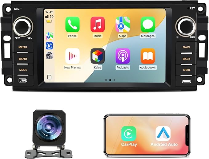 Junsun Car Radio Stereo for Dodge Ram 1500 2500 3500 2009 2010 2011 2012 Avenger Challenger 2008 2009 2010 2011 2012 2013 2014, 7 Inch Touch Screen with Wireless CarPlay Android Auto Backup Camera