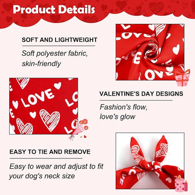 Vivifying Valentine's Day Dog Bandanas - 2 Pack Romantic Pet Accessories with Love Hearts, Dog Scarf for Spoiling Your Pooch on February 14th (X-Large, Red & Pink)