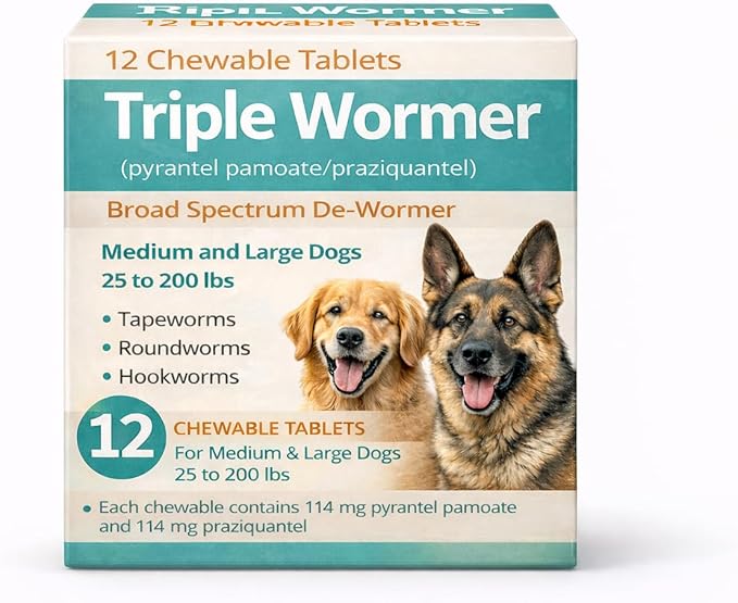 Pyrantel Pamoate and Praziquantel De-wormer Tablet for Medium and Large Dogs, Chewable Formula