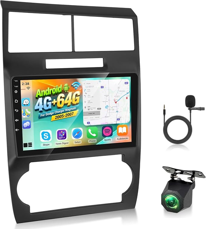 [4+64G] NHOPEEW Android Car Radio for Dodge Charger Magnum 2005 2006 2007 | 9 Inch Touchscreen Car Stereo with Wireless Carplay and Android Auto, GPS, WiFi, SWC, Mirror Link, BT + AHD Backup Camera