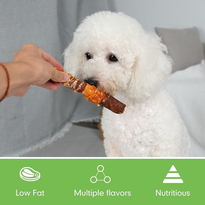 MON2SUN Dog Treats, Triple Flavor 6 Inch Chicken Liver Duck and Chicken Wrapped Rawhide Sticks, Teeth Cleaning Snacks for Medium Dogs, 35.27 oz (20 Count-Pack of 2)