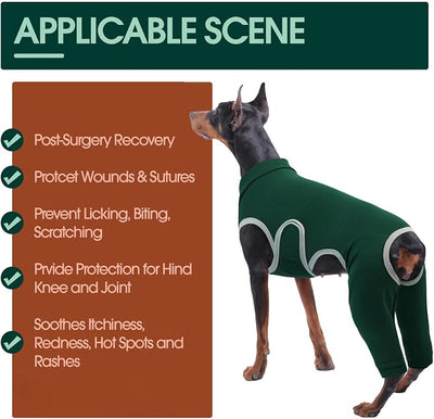 Kuoser Dog Surgery Recovery Suit, Professional Dog Surgical Suit for Back Legs, Soft Dogs Recovery Sleeve to Prevent Licking Biting Wounds, Dogs Onesie After Surgery Elbow Protector, Green M