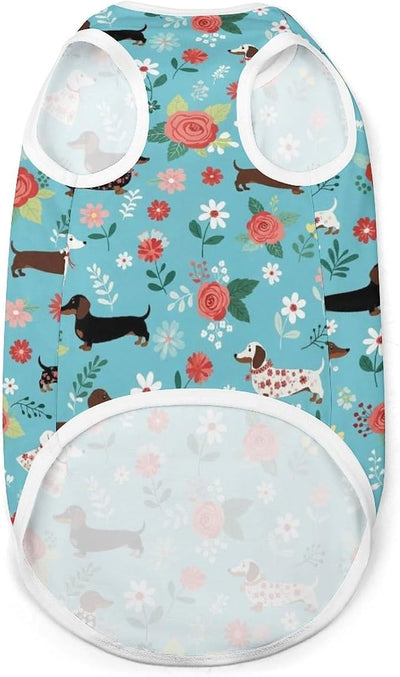 Quick Dry Lightweight Dog Sleeveless Vest, Breathable Pet Shirts Cute Dachshund Dog Floral for Small Medium Puppies, XX-Large