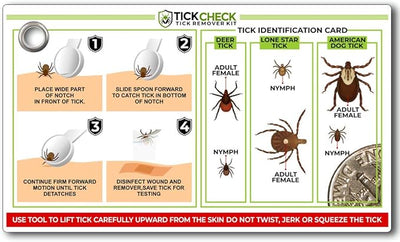 TickCheck Tick Remover Spoon - 3 Pack of Lightweight Tick Remover Tools with Free Tick ID Card & Carabiner (2 Sets, 3 Spoons)