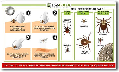 TickCheck Tick Remover Spoon - 3 Pack of Lightweight Tick Remover Tools with Free Tick ID Card & Carabiner (1 Set, 3 Spoons)