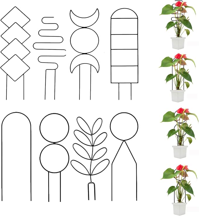 8 Packs Trellis for Potted Plant,Metal Wire Stake for Climbing Plants Indoor Houseplant Lover,Trellis for Garden Potted Plant,Hoya,Pothos,Flower,Monstera (Black)