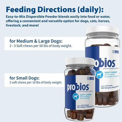 Probios for Dogs Soft Chews, Daily Probiotic Supplement for Gut Health, Digestion and Immune Support Medium and Large Breeds, Chicken Liver Flavor, 4.23oz 120 Chews (Pack of 2)