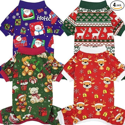XPUDAC 4 Pieces Dog Pajamas for Small Dogs Pjs Clothes Puppy Onesies Outfits for Doggie Christmas Shirts Sleeper for Pet, XS