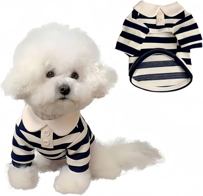 MANON ROSA Dog Clothes, Designer Boy Polo Shirt for Small Medium Dogs, Soft Puppy Outfit, Breathable Male Yorkie Chihuahua Shih Tzu Poodle Kitten Cat T-Shirt, Birthday Gifts - Blue, XL, Fit 12-16.5lbs