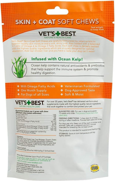Vet's Best Skin & Coat Dog Supplements - Formulated with Vitamin E and Biotin to Maintain Dogs Healthy Skin and Coat - 30 Soft Chews