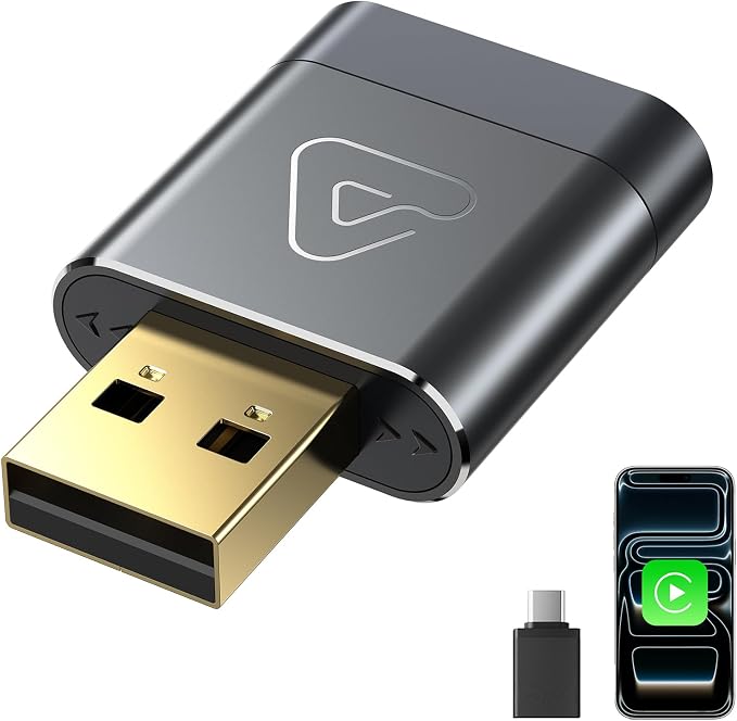 Wireless CarPlay Adapter for Apple Daily Commute, Wired to Wireless | Ultra Mini, Cooling Design, Fast Stable Connection, Easy to Set Up, USB C/A, Bluetooth 3s Reconnect, Maps Music Calls
