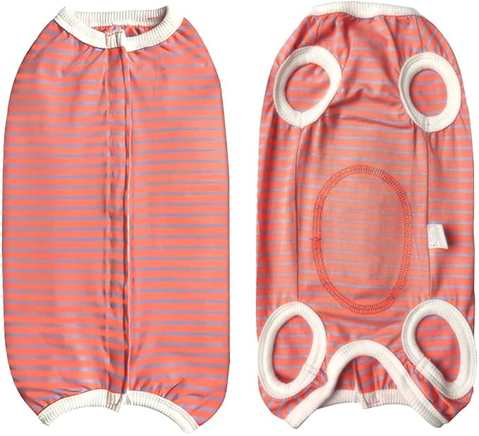 Dog's Recovery Suit Post Surgery Shirt for Puppy, Small Dog Surgical Recovery Suit for Female Male Dogs, Dog Onesie Protect Surgical Wound(Orange Gray Stripe-xs)