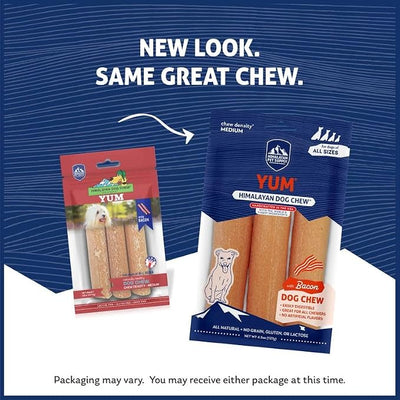 Himalayan Dog Chew Yak Cheese Dog Chews, Lactose Free & Grain Free, USA Made, For All Dog Breeds, Medium Density Cheese Chew, Resealable Pouch with 3 YUM Treats, Bacon Flavor
