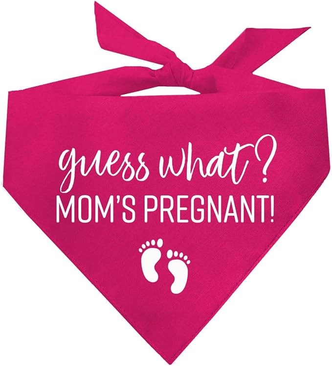 Guess What? Mom's Pregnant Dog Bandana | 100% Cotton Adjustable Triangle | Made in USA | New Baby | Pregnancy Announcement Photoshoot Prop | Gender Reveal | Hot Pink X-Small (216)