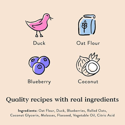 Bocce's Bakery Oven Baked Quack Quack Quack Dog Treats - Natural, Real Ingredient, Wheat-Free Soft & Chewy Cookies - Baked in The USA, Duck & Blueberry Flavor, 6 oz